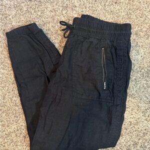 Athleta Black Cropped Linen Drawstring Joggers with Pockets - Size 8